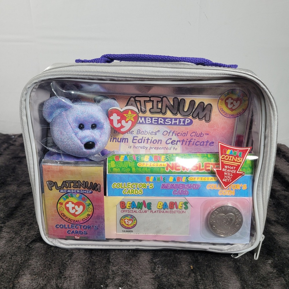 Ty Beanie Babies Official Club Platinum Edition Membership Kit Silver Case Bear